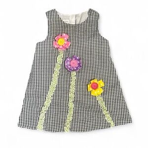 Bonnie Jean Black and White Gingham Dress with Floral Accents